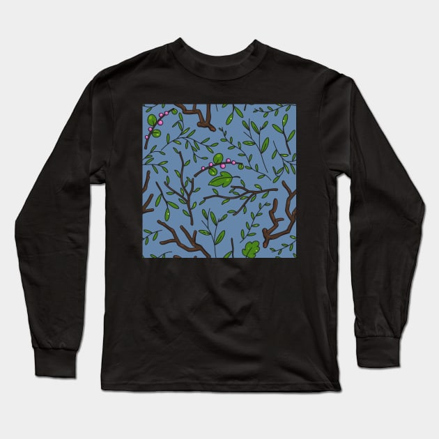 Blue deep dark forest. Saturated dark pattern. Long Sleeve T-Shirt by 2dsandy